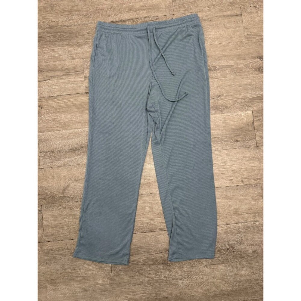 Women's 3 Piece Ribbed Lounge Set XL Blue Gray Cardigan Tank Drawstring Pants - Picture 8 of 11